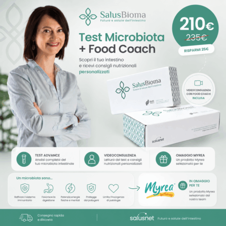 Test microbiota intestinale SalusBioma Advance con videoconsulenza Food Coach Myrea e omaggio incluso